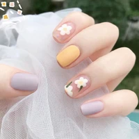 24pcs small fresh white flowers decorated frosted matte wearable fake nails suitable fairy girl summer hand decoration