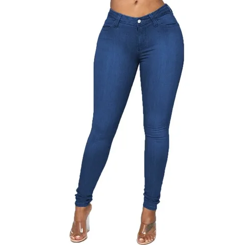 

Stretch Denim Jeans Women's Fashion Cotton Slim Jeans Zipper Blue Retro Washed Skinny Trousers Pencil Pants Women High Waisted