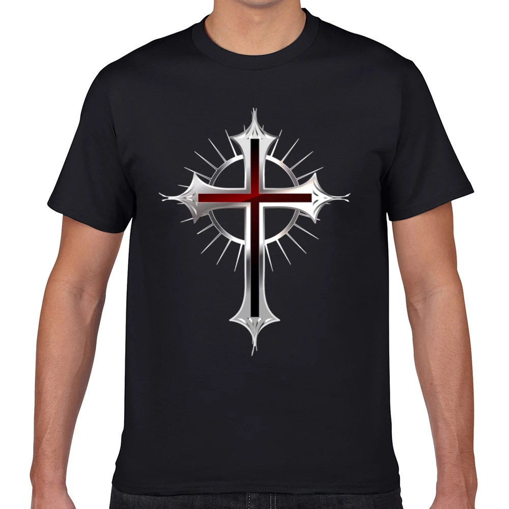 

Tops T Shirt Men cross christianity Basic Black Geek Short Male Tshirt