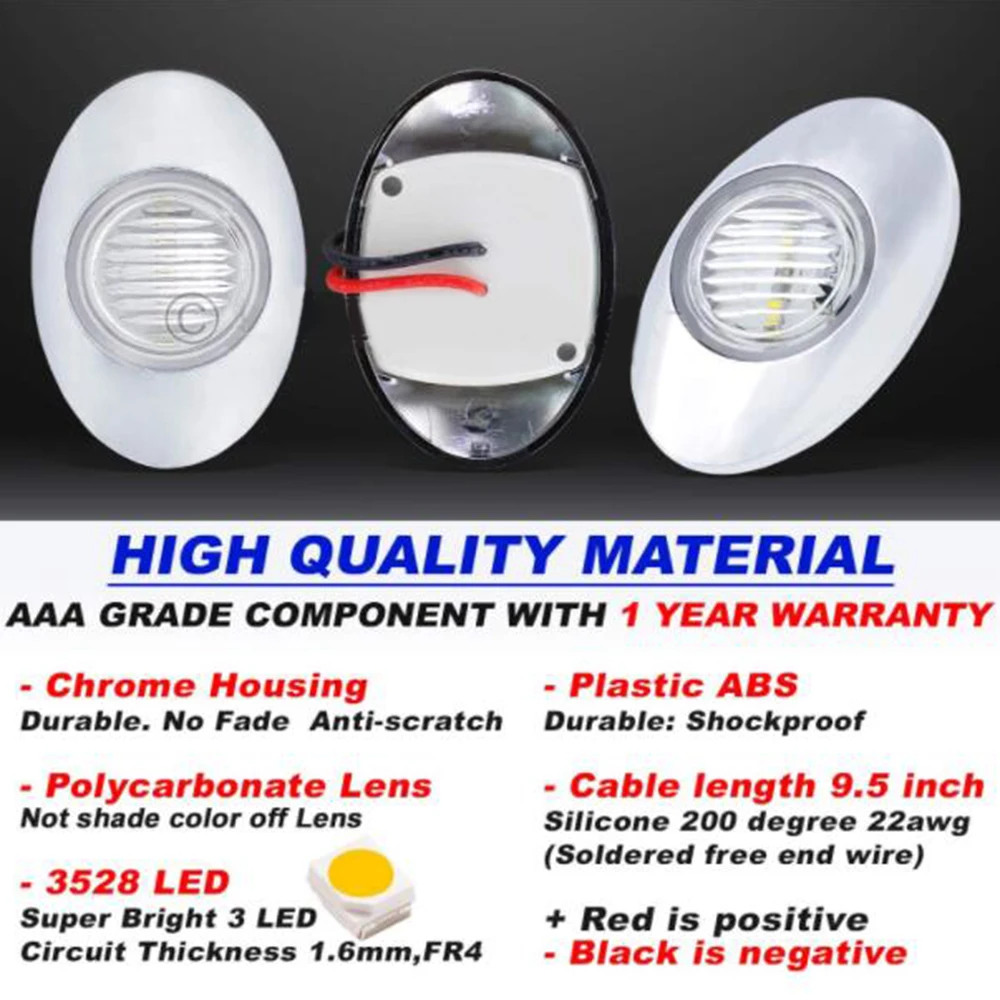 

3" Mini Oval Side Marker Light 8 Pcs 3 LED Clear Lens Amber Oval 3 Inch Side Marker Indicator Light 12V Trailer