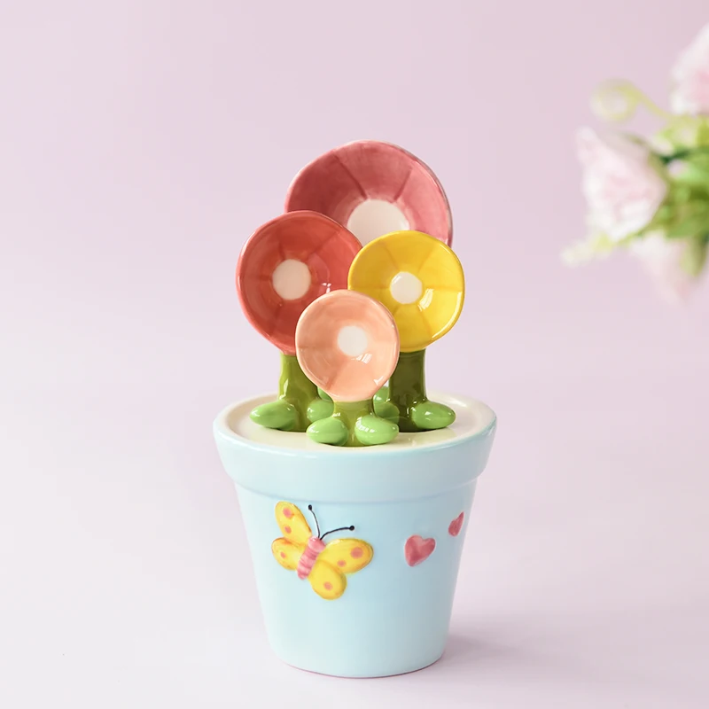 Lindo pensamiento cuchara para cocci&oacute;n cuchara medidora para b&aacute;scula hogar creativo cocina de cer&aacute;mica sal y az&uacute;car, cuchara peque&ntilde;a, con Base-0