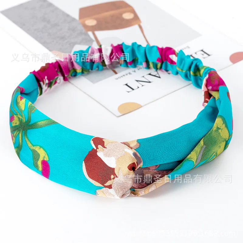 

Korea Hair Accessories Retro Polka Dot Printing Wide-brimmed Cross Hair Band Sweet and Simple Scarf Elastic Headband