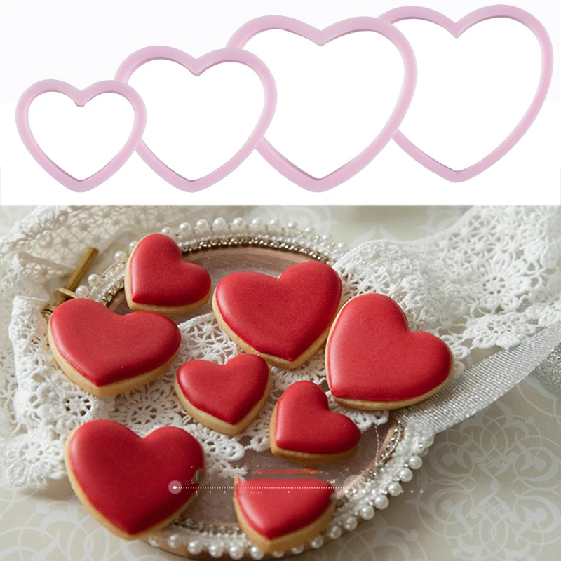 

4Pcs / Set Plastic Heart Shape Cookie Cutter Cake Decorating Tools Fondant Sugarcraft Candy Biscuit Mold DIY Baking Pastry Tools