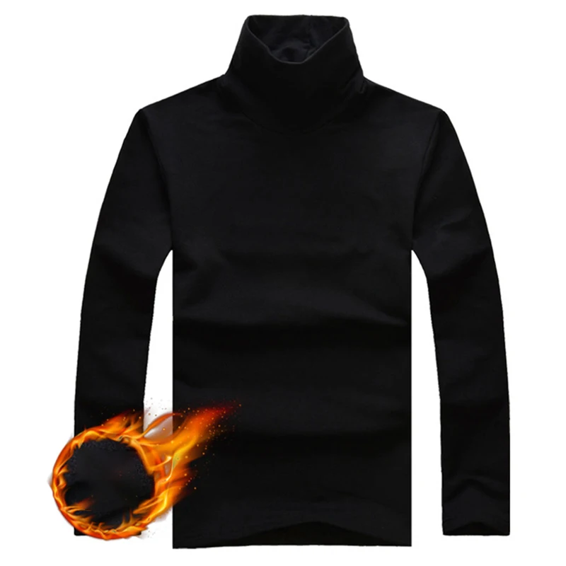 Autumn Winter Men's Thermal Long Sleeve Roll Turtleneck T-Shirt Solid Color Tops Male Slim Basic Stretch Tee Top