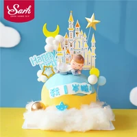 castle star prince boys happy birthday cake topper princess girl kid party supplies pink love gifts