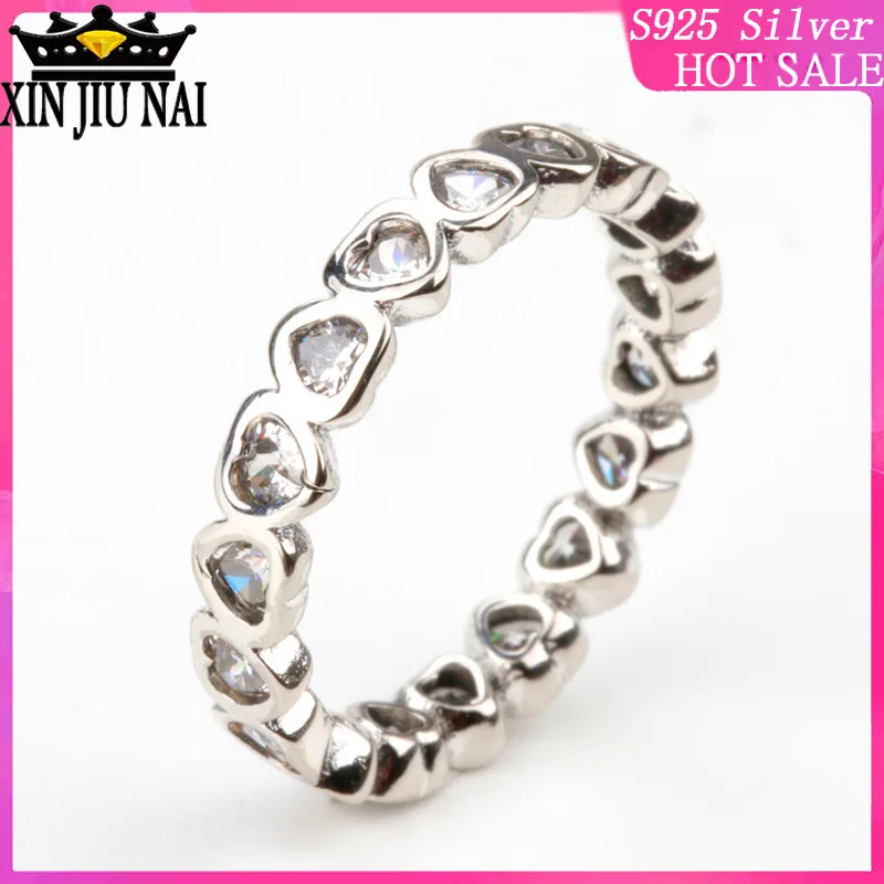

Silver 925 jewelry smoked black oxidation process women's diamond heart connected retro personality ring