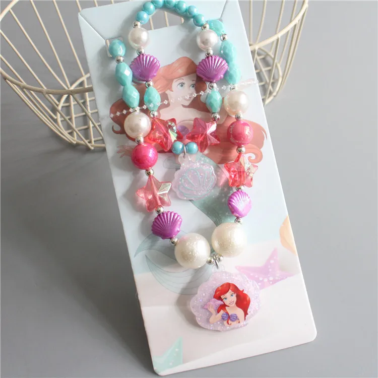 

Disney cartoon princess children necklace bracelet ring set baby girl doll accessories frozen elsa anna toys