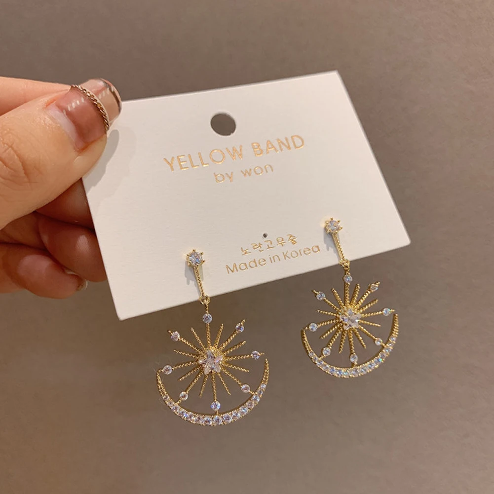 

Trendy Crystal Geometric Women Dangle Earrings Solar Moon Crystal Earrings For Women Drops Earrings Bohemian Earrings