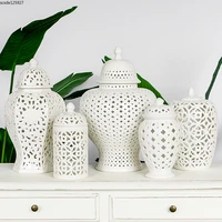 simple white ceramic hollow pot dried flower vase gift desktop decoration large flower vase general pot with lid home decoration