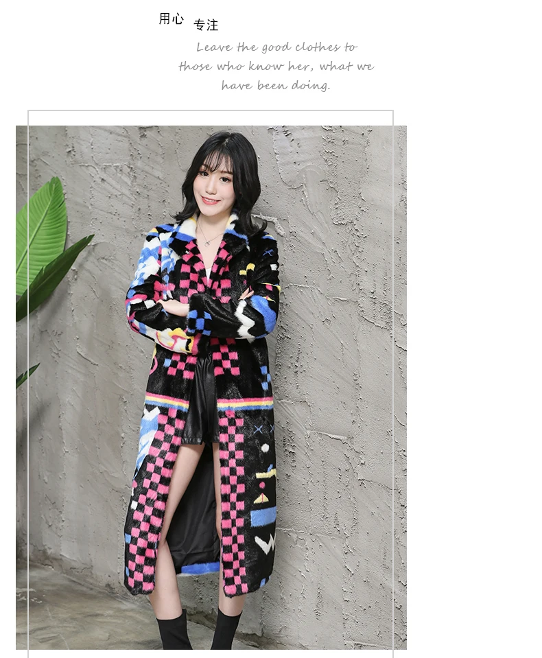 Nerazzurri Multi color women faux fur coat runway ladies long fur coats warm winter fashion designer brand luxury women clothing