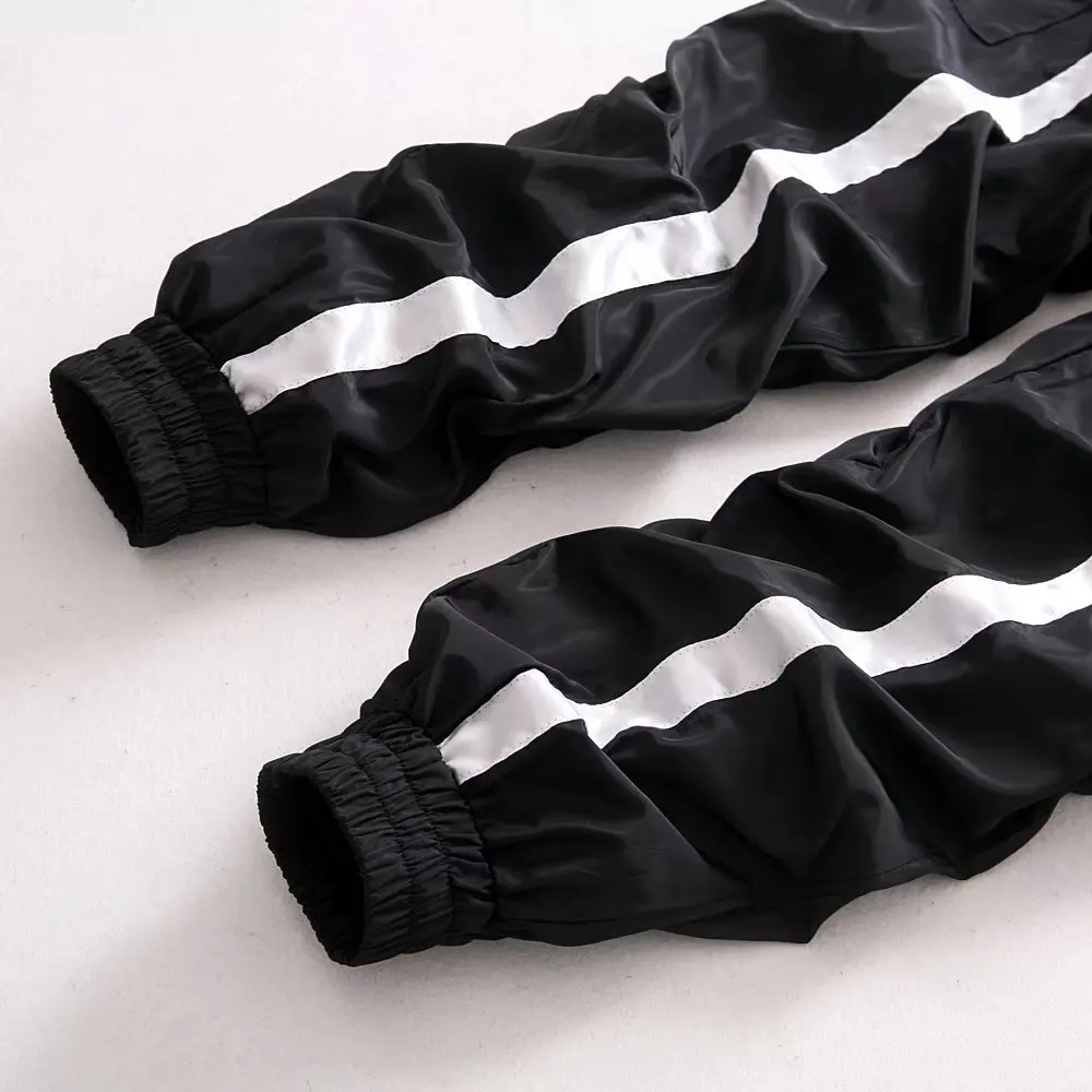 Джоггеры с высокой талией полосатые брюки черные модные женские повседневные