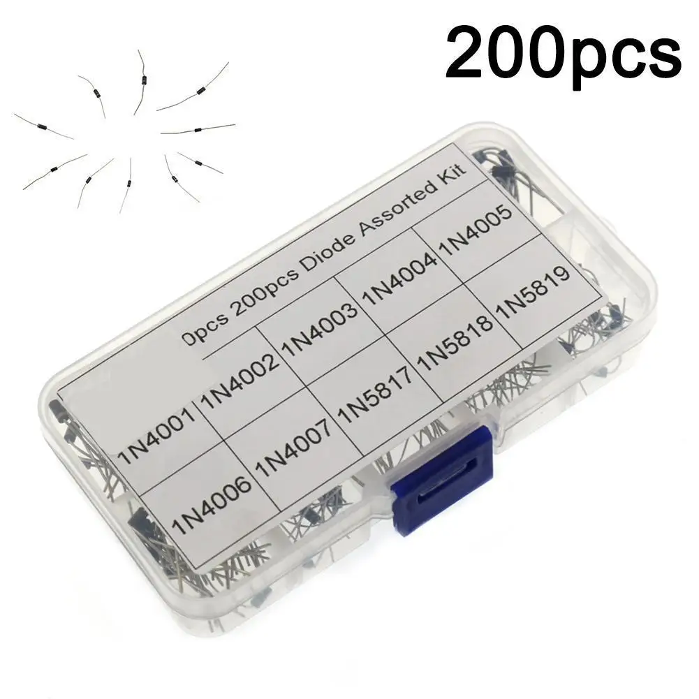 

200Pcs 10 Values Rectifier Diode Assorted Kit 1N4001 1N4002 1N4003 1N4004 1N4005 1N4006 1N4007 1N5817 1N5818 1N5819 Box