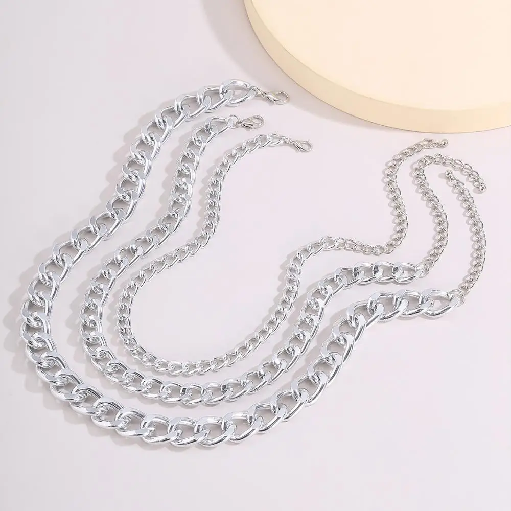 

SHIXIN 3 Pcs/Set Hiphop Thick Link Chain Necklace on the Neck Egirl Punk Chunky Choker Necklaces Colar for Women Fashion Jewelry