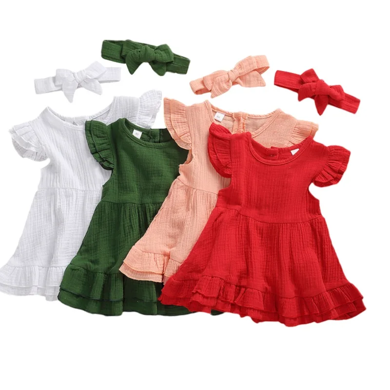 

Baby Girls Flying Sleeve Dress Kids Summer Fashion Casual Cotton Princess Dress Clothes