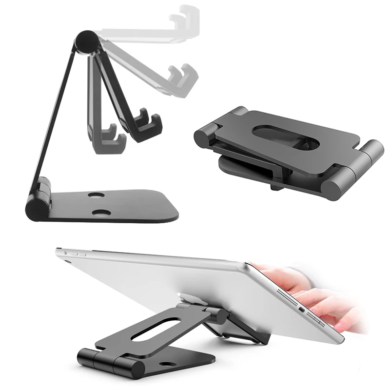 vogek mobile phone stand desk holder tablet stand double folded metal aluminum multi angle adjustment portable stand phone hold free global shipping