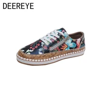 factory price women nationality sneakers floral printed laces female round toe platform flat vulcanized casual shoes size 35 43