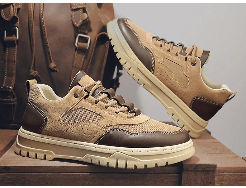 

2021 Spring Autumn New Men Leather Casual Shoes Canvas Patchwork Outdoor Cool Comfortable Flat Work Martin Shoes Trend Sneakers