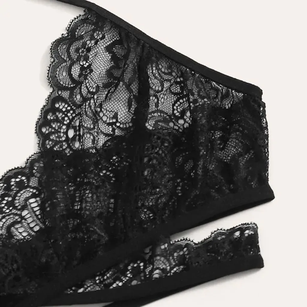 Комплект нижнего белья женский кружевной размера плюс бюстгальтер и трусы