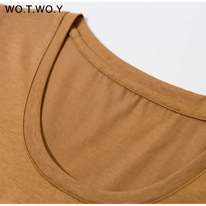 WOTWOY летние футболки 9 цветов размера плюс M-4XL женские футболки с круглым вырезом и коротким рукавом дышащие мягкие футболки женские Топы черные розовые футболки