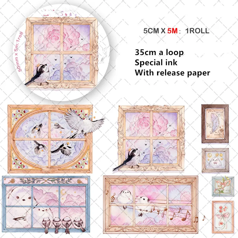 Специальные чернила 50 мм * 5 м окно птица Воробей лента для декорации Washi &quotсделай