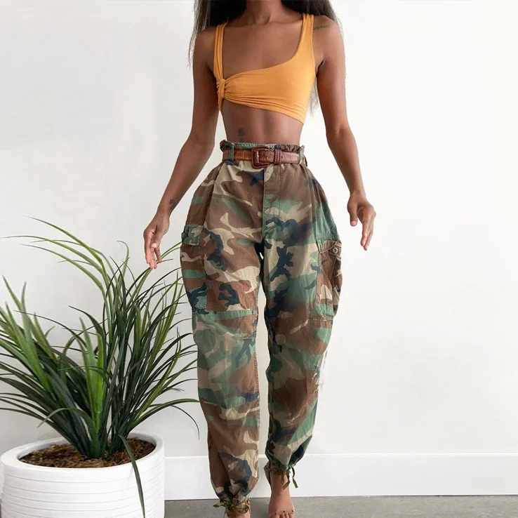 

Women Hight Waist Camouflage Pants Casual Fashion Female Trouser Army Green Printed New Spring Ladies All Match Trendy Long 2021