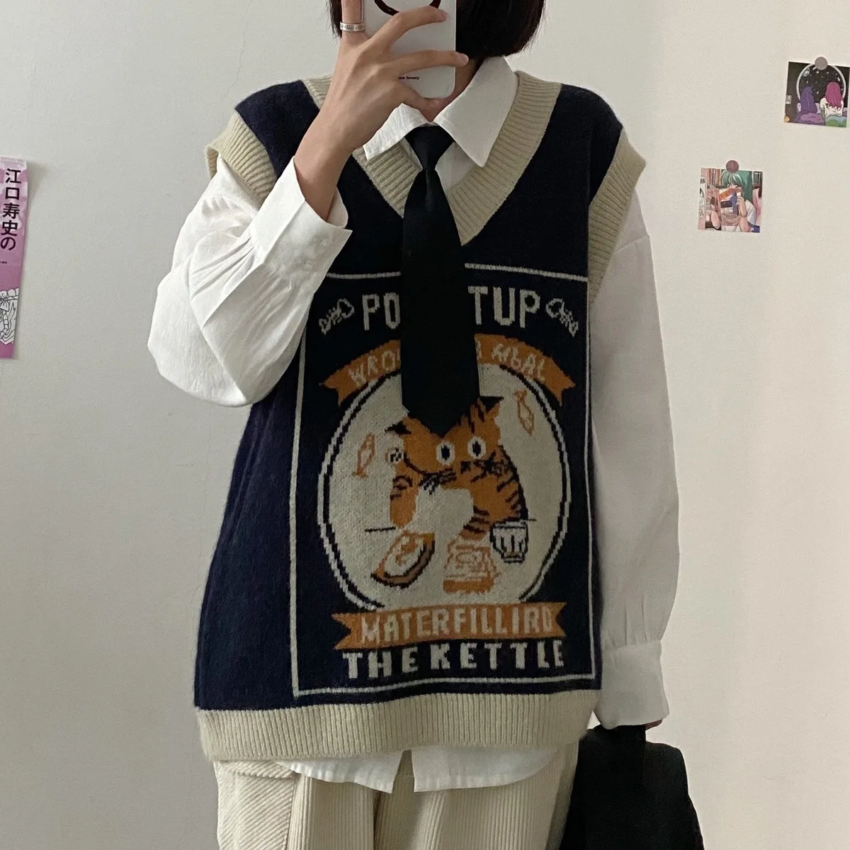 Женский винтажный свитер повседневный Свободный пуловер без рукавов в японском