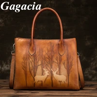 gagacia womens retro top handle bags new genuine leather shoulder bag for female new casual handbag animal prints crossbody bag