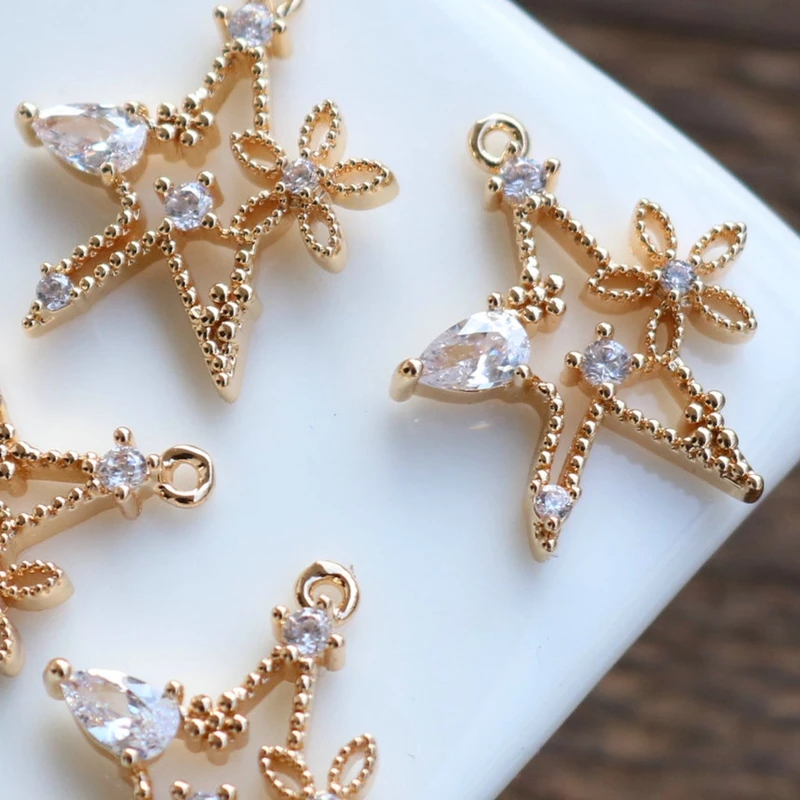 

2021 New 14K True Gold Plated 17x20MM Zircon Star Necklace Pendant Earring Charms DIY Jewelry Making Accessory Findings