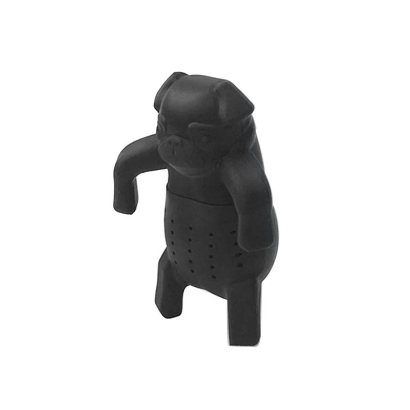 Cute Silicone Pug Dog Tea Infuser Tea Filter Diffuser Reusable Tea Strainer Spice Loose Tea Leaf Herbal Tool Teapot Kitchen Tool - Color: Black