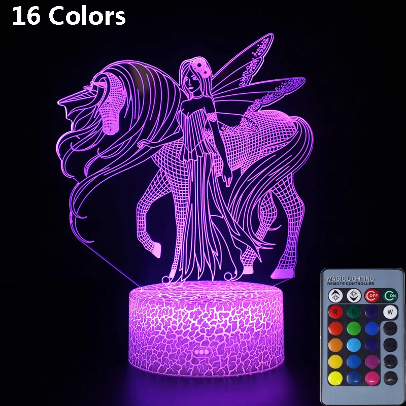 Style2-16 Color 16 цветов 3D светильники в виде Единорога животное лошадь ночник сенсорный контроль светодиодный светильник Оптическая иллюзия Лампа рождественские подарки игрушки украшение свет - Испускаемый цвет: Style2-16 Color