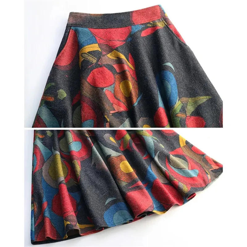 Юбка Женская шерстяная средней длины с принтом модная винтажная Повседневная