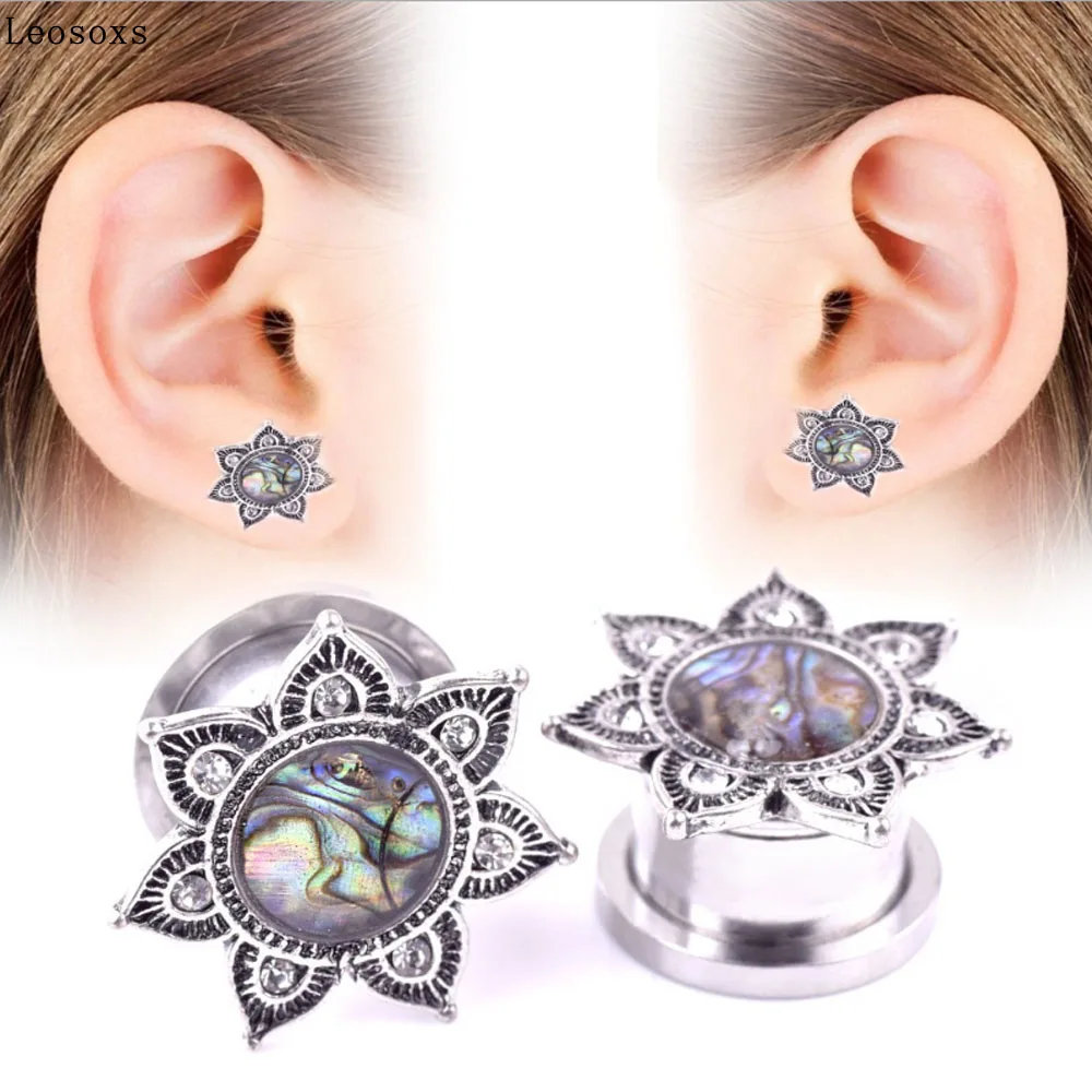 

Leosoxs 2 piece Hot-selling stainless steel flower-shaped ear pinna shell ear expansion human body piercing jewelry