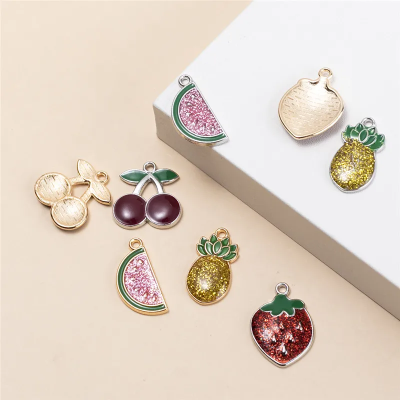 

HEYUYAO 10pcs/lot Glitter Colorful Fruit Watermelon Charms Pendant DIY Bracelet Earring For Jewelry Making Accessories