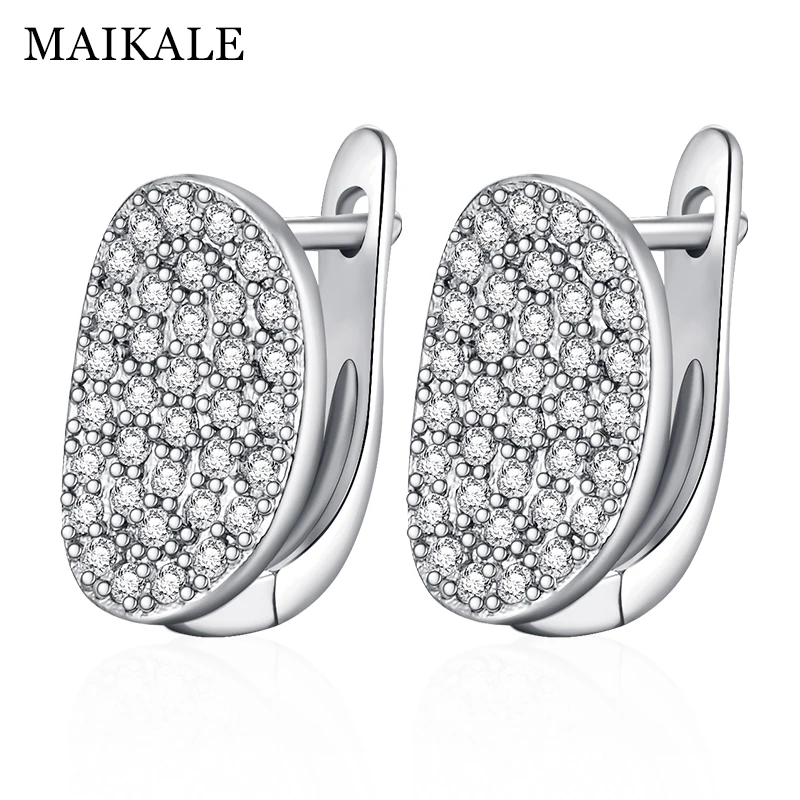 Круглые серьги MAIKALE позолоченные белые высокого качества с фианитом новые