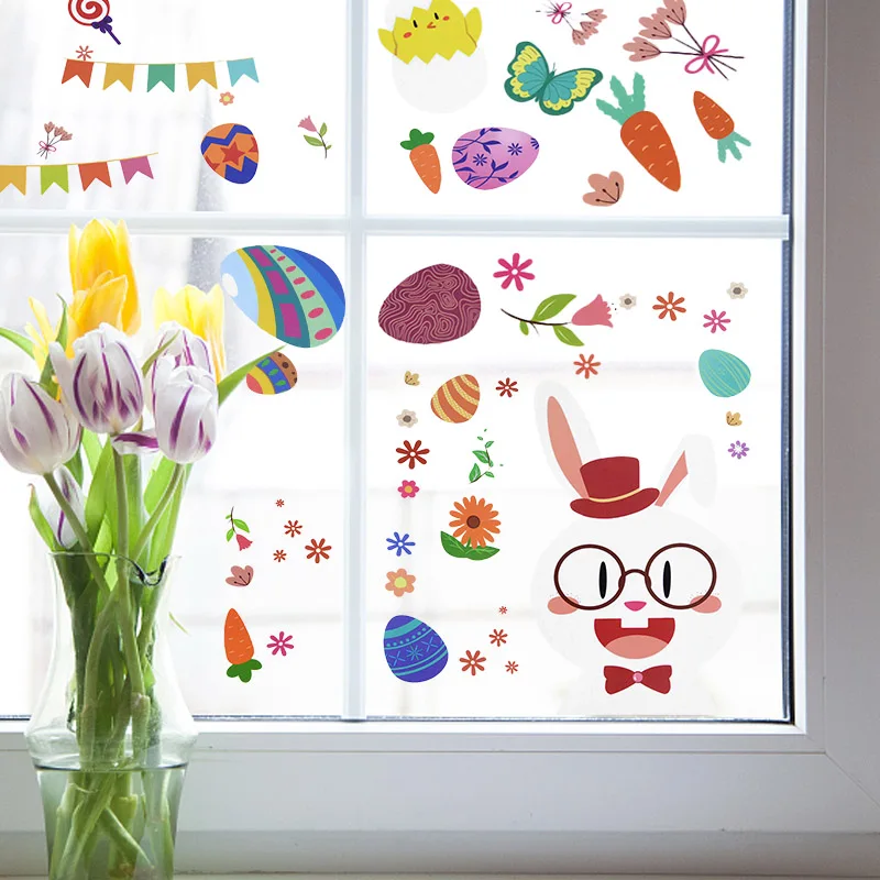 

9Pcs/set Easter Decorations Window Clings Decals Cartoon Bunny Rabbit Wall Sticker for Home Kids School Window Decorations