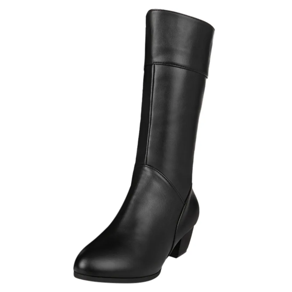 Модные Женские однотонные сапоги средней высоты на квадратном каблуке и молнии