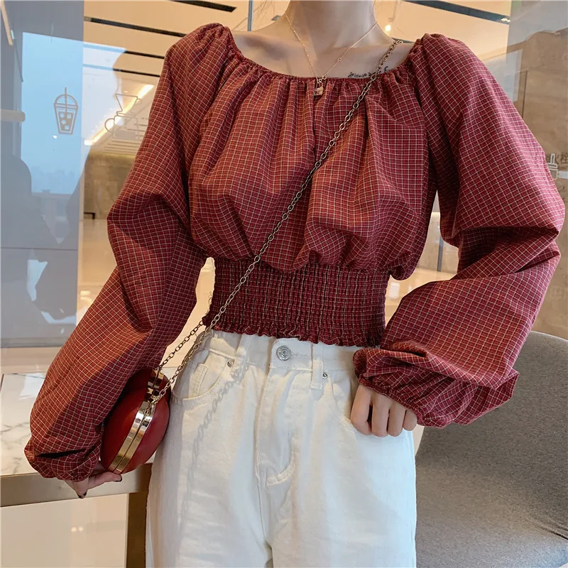 Осень 2020 Новое поступление Сексуальная рубашка без бретелек вырез лодочкой