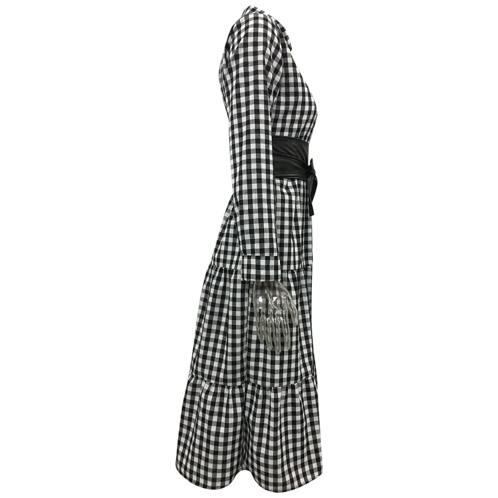 

Women's Long Sleeve Plaid Turn-down Collar Button Mid-claf Dress + Belt Ladies Long Sleeve Plaid Shirt Dress Vestido De Mujer