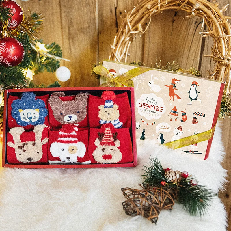 box 1 6 пар/кор. продукт день Рождество в упаковке женские красные носки чистый хлопок прекрасный мультфильм Рождественский подарок - Цвет: box 1