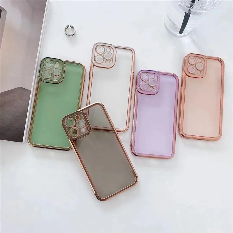 

Diamond border Luxury Plating Transparent Soft Silicone Case for iPhone 11 12 13 Pro Max Mini XR X XS 7 8 Plus Shockproof Cover