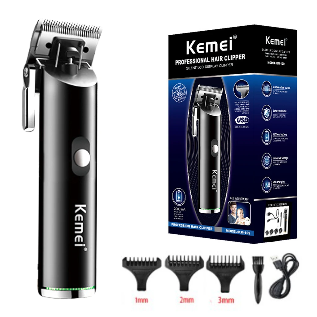 

Kemei KM-129 Cordless Professional Fade Hair Clipper for Barbershop Electric Trimmer Mower Hollow Blade 2000mAh Li-on Battery