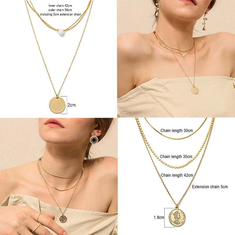

Vintage Multiple Layered Necklaces Stainless Steel Necklaces Women Chain Necklace Coin Moon Long Necklace Women Necklace Jewelry