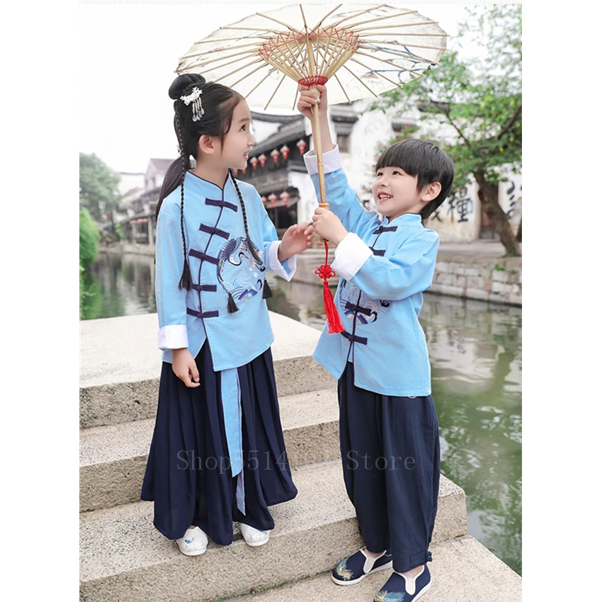 Древний китайский костюм платье Ципао детский винтажный Тан одежда для