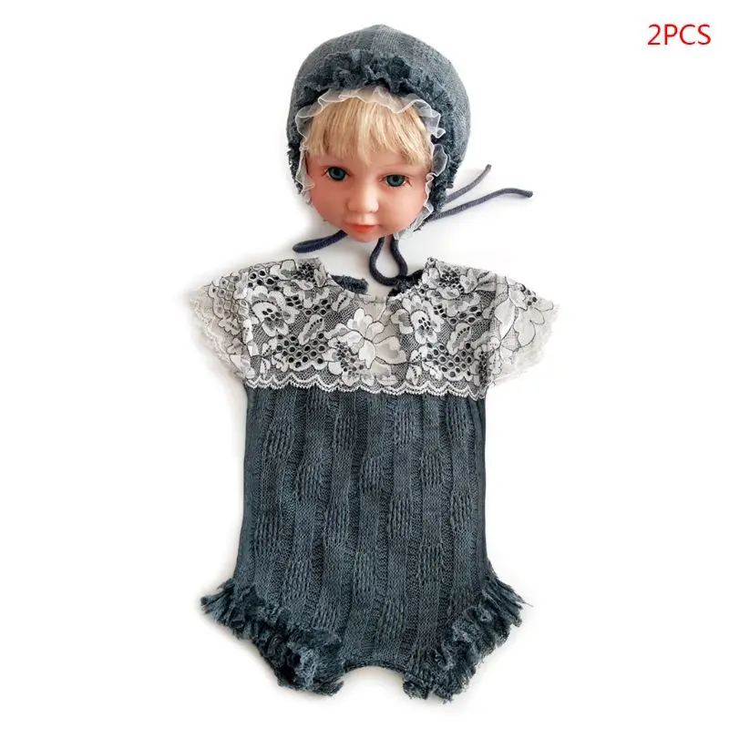 

2 Pcs/set New Children Photography Clothing Knit Hat Clothes Newborn Full Moon Baby Photo Props