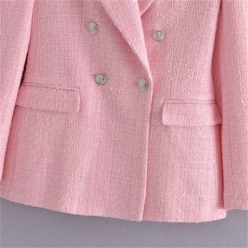 

Women 2021 Fashion Spring Patch Pocket Texture Double-Breasted Small Fragrant Style Suit Long Sleeve Jacket Streetwear