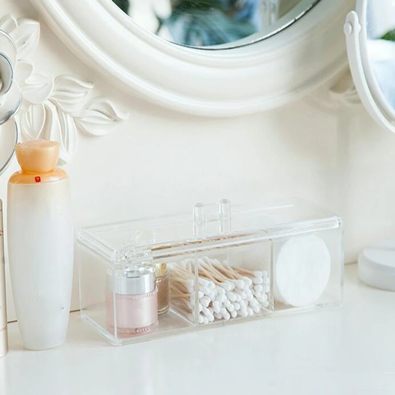 

Storage Box Storage Box Make-Up Cotton Storage Cosmetic Box Three-Spaced Grid Desktop Clutter Sorting Storage Box