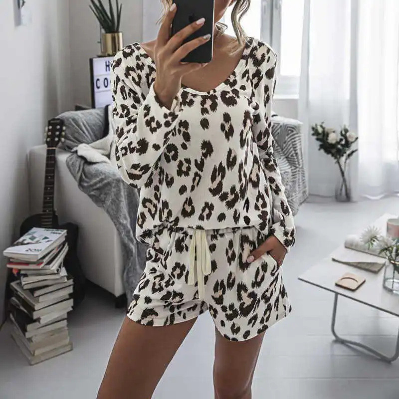 

2021 leopard set of female pyjamas lounge homewear wear suit house sleep