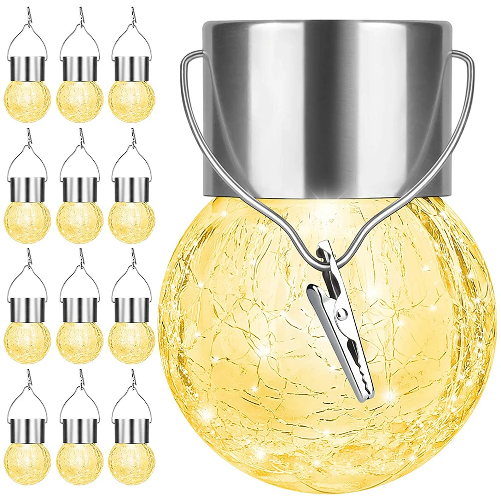 

Outdoor Solar Lights Decorative Cracked Glass LED Ball Lights Waterproof with Handle for Garden Yard Patio Fence Holiday Decora