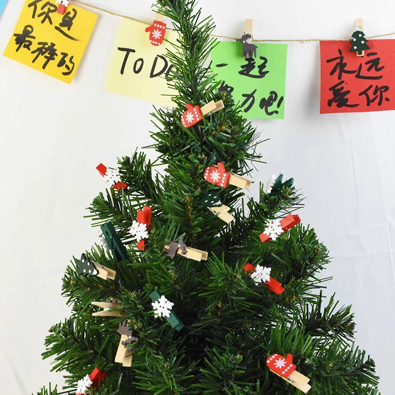 20Pcs/Lot Christmas Tree Elk Goves Wood Clips Snowflake Mini Wooden Clothes Photo Frame Paper Peg Pin Clothespin Craft | Дом и сад