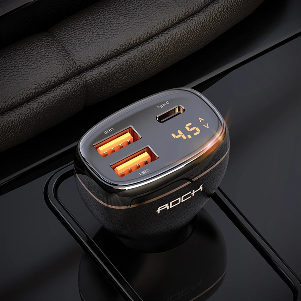 rock 60w digital display car charger qc4 0 qc3 0 type c pd fast car charging charger for iphone 13 12 pro max xiaomi 11 samsung free global shipping